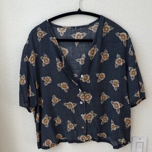 Vintage Floral Black and Brown Women's Top